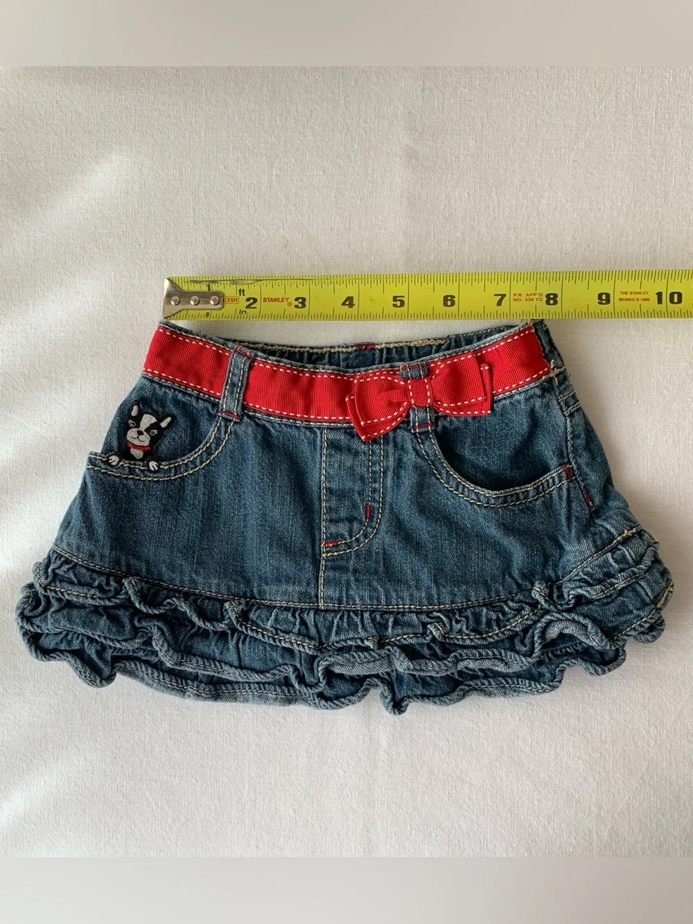 2009 Gymboree Poppy Love Boston Terrier Puppy Dog Embroidered Denim Skirt 18-24M